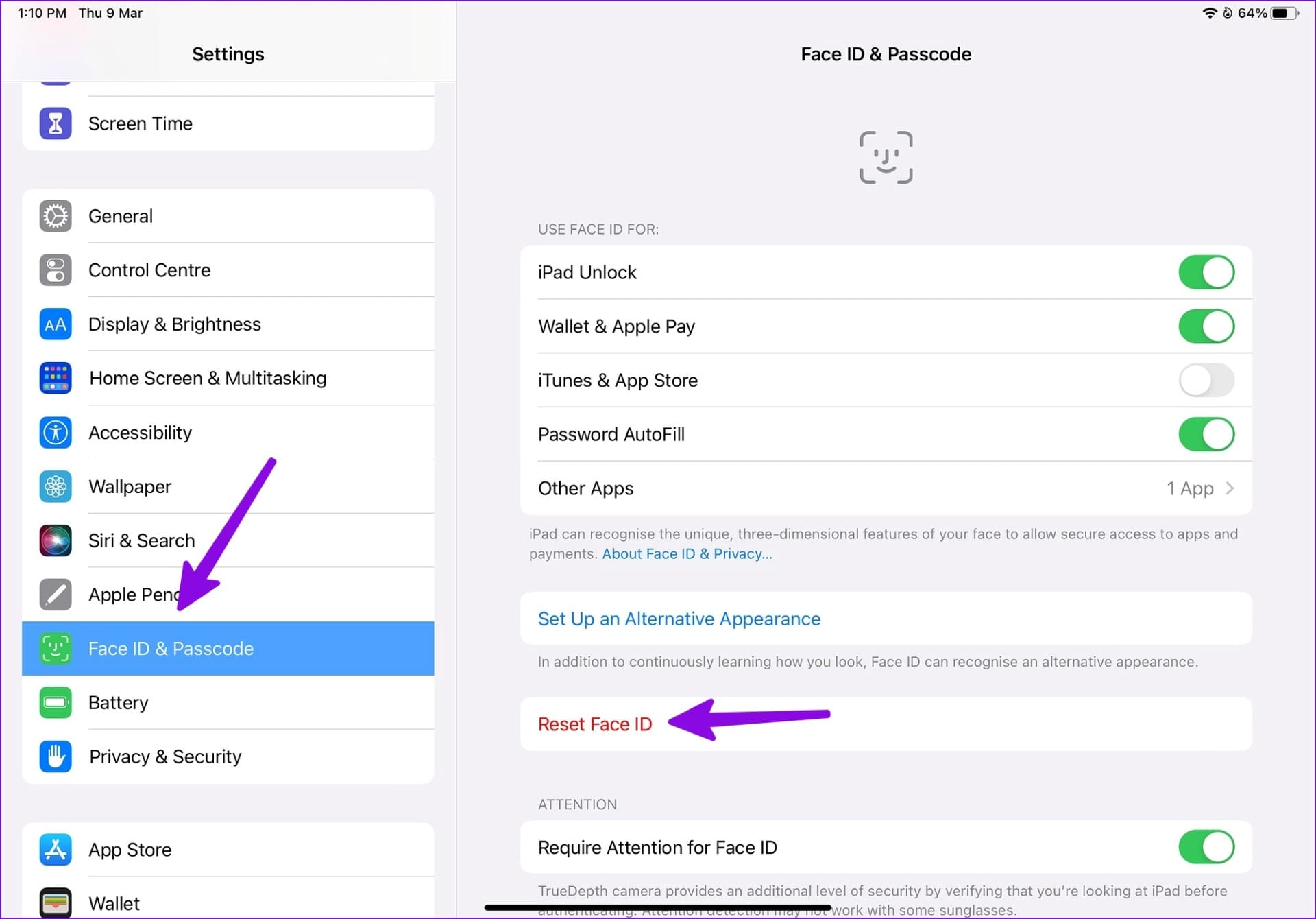 Reset Face ID on iPad