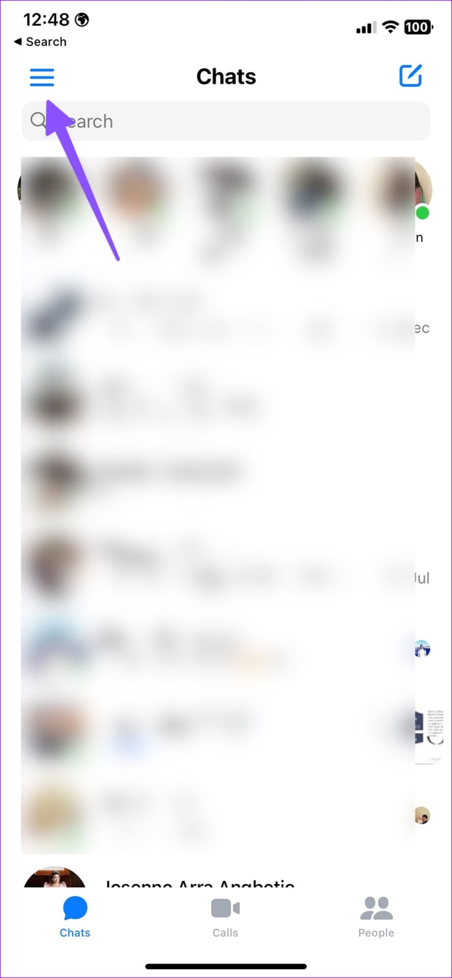 open hamburger menu on Facebook Messenger