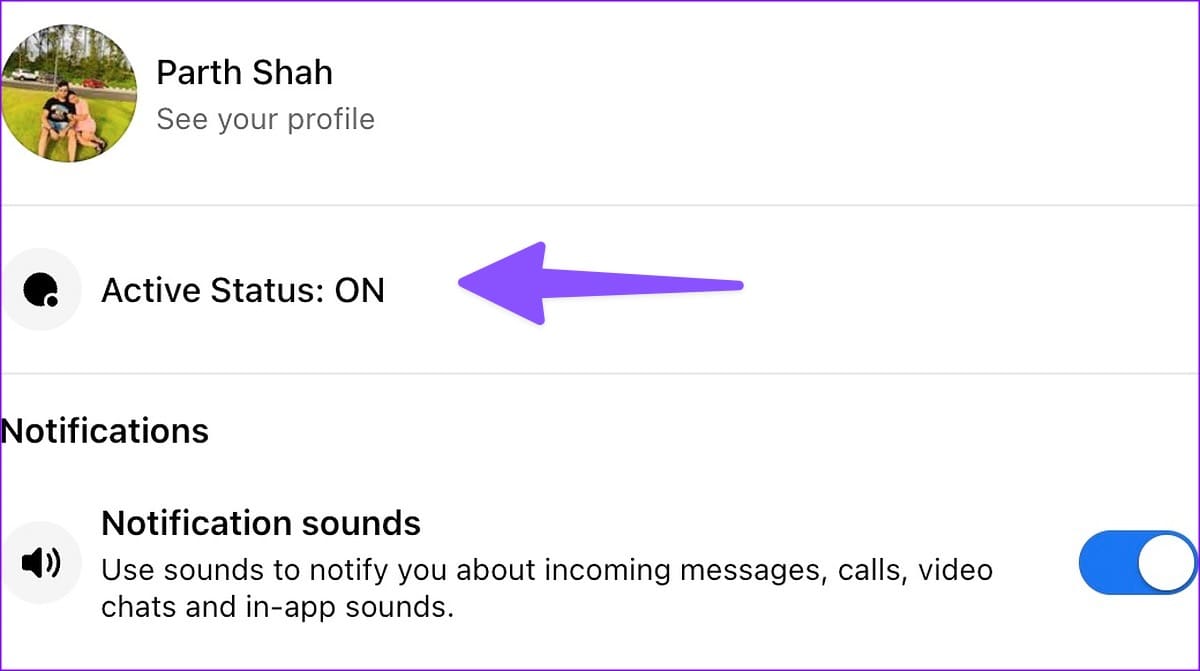 select active status on Facebook Messenger