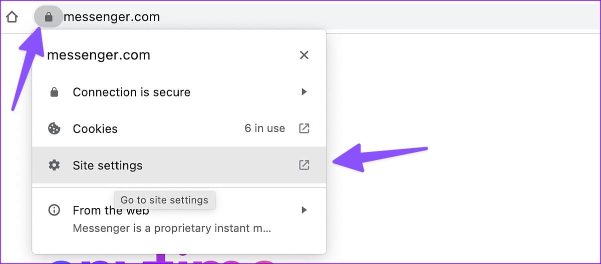 site settings on Facebook Messenger
