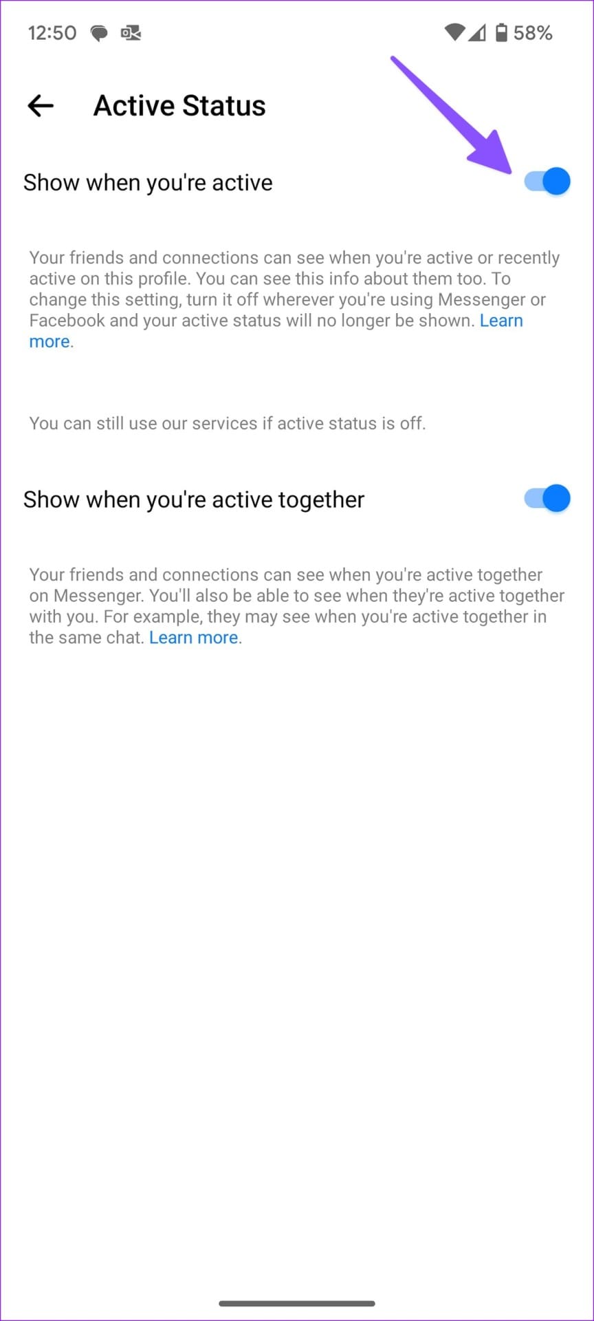 enable active status on Facebook Messenger