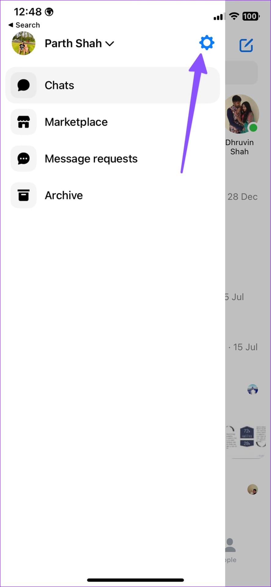 Settings on Facebook Messenger