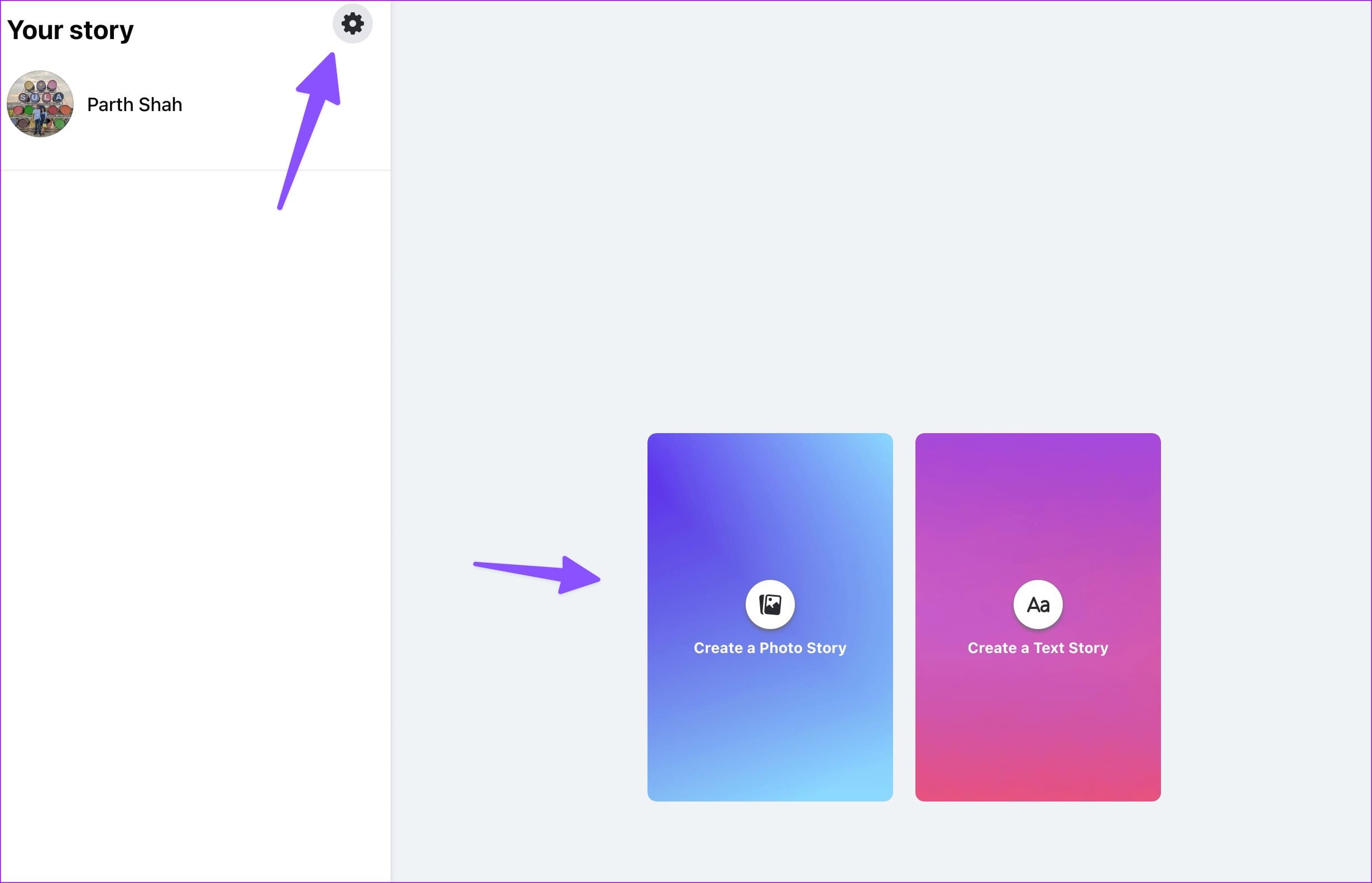 Create story on Facebook web