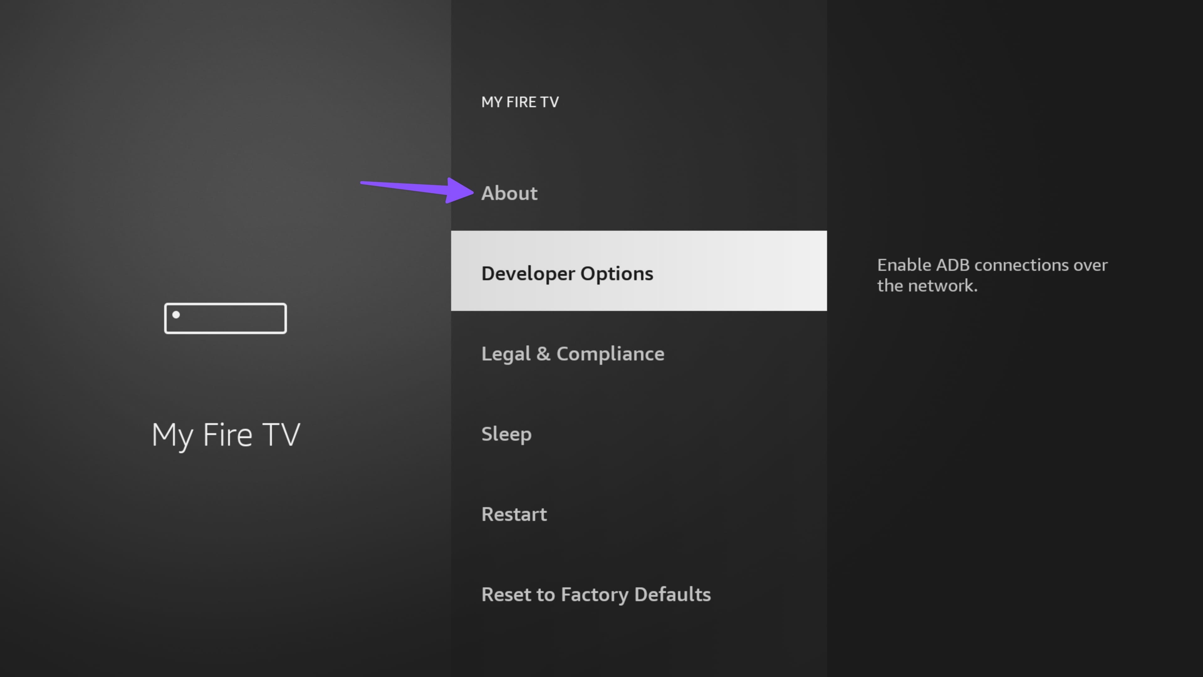 About menu Fire TV Stick