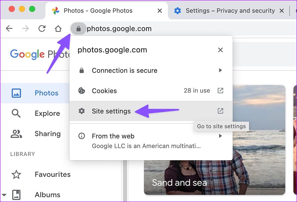 google photos site settings