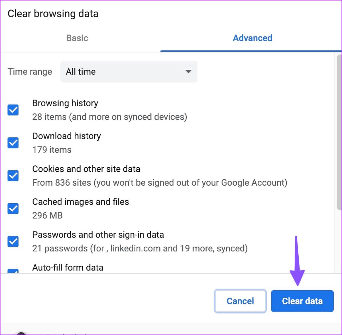 clear all chrome data