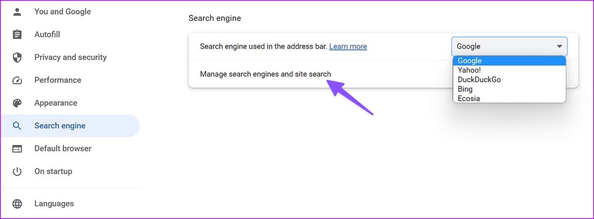 manage search engine in chrome