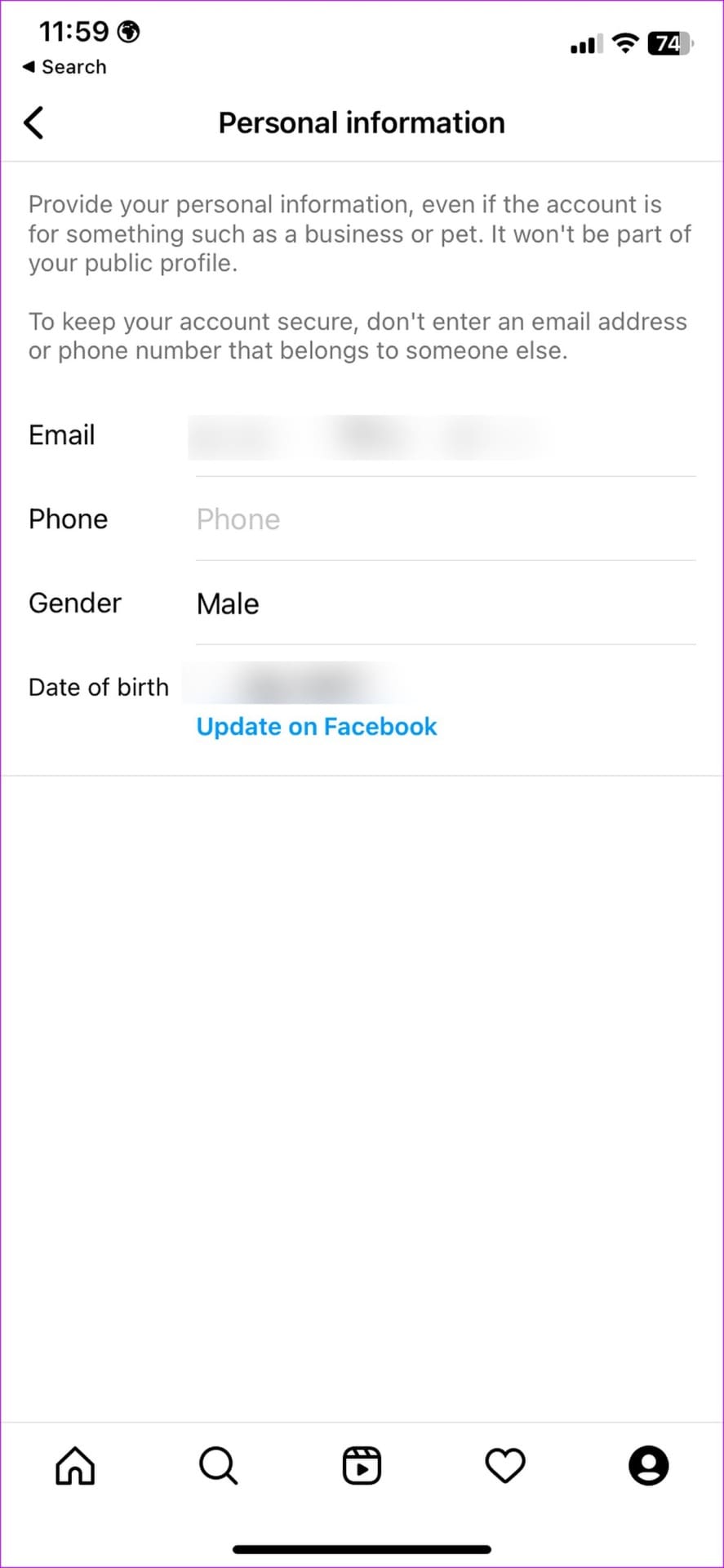 change email on Instagram