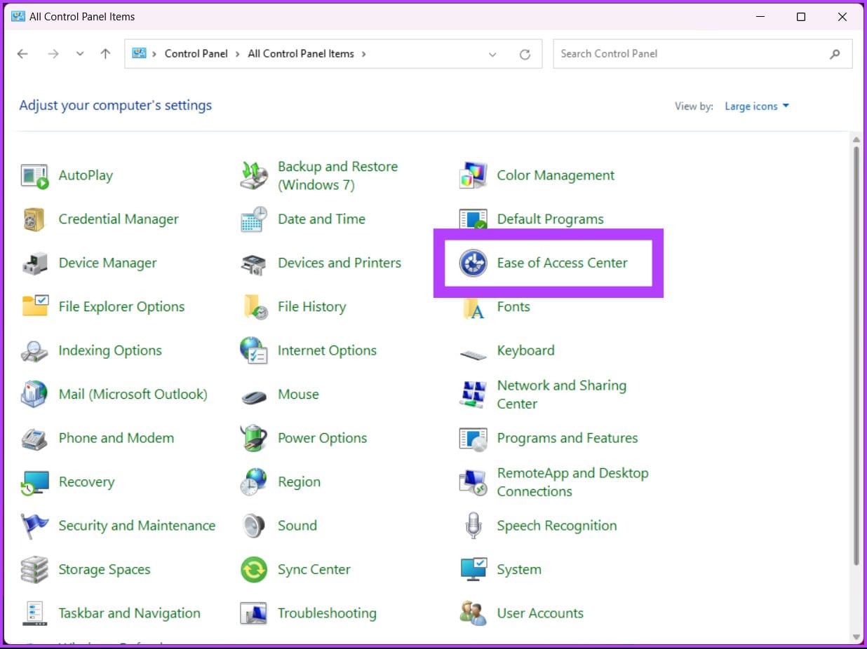 click on 'Ease of Access Center.’