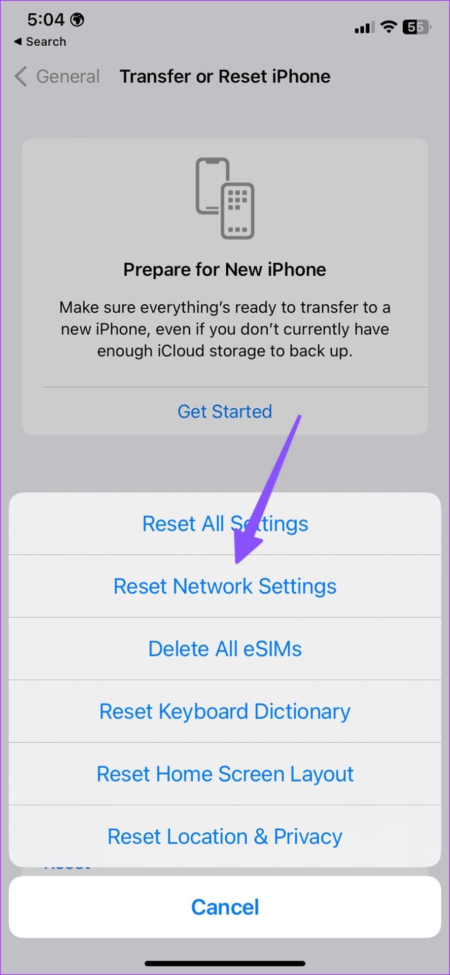 reset network settings on iPhone