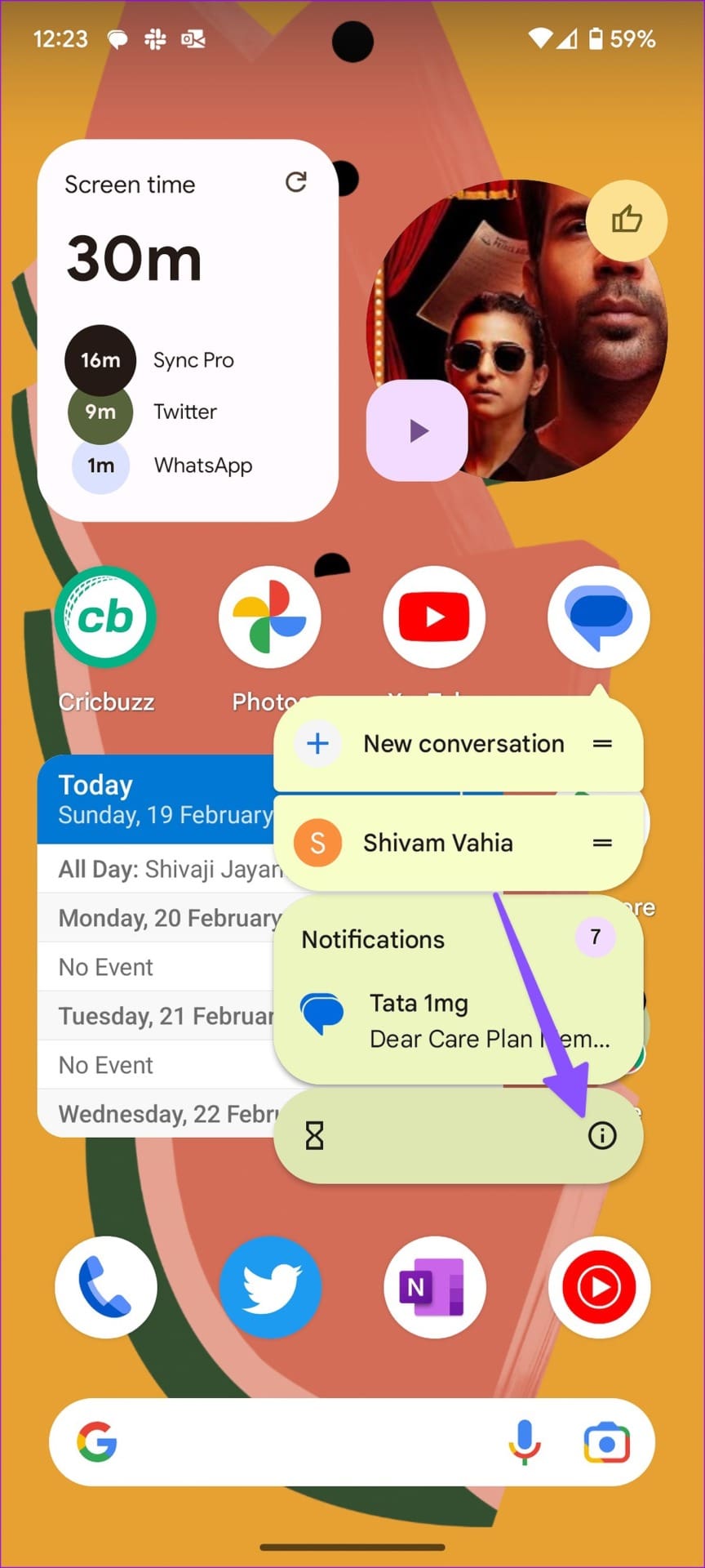 messages info menu