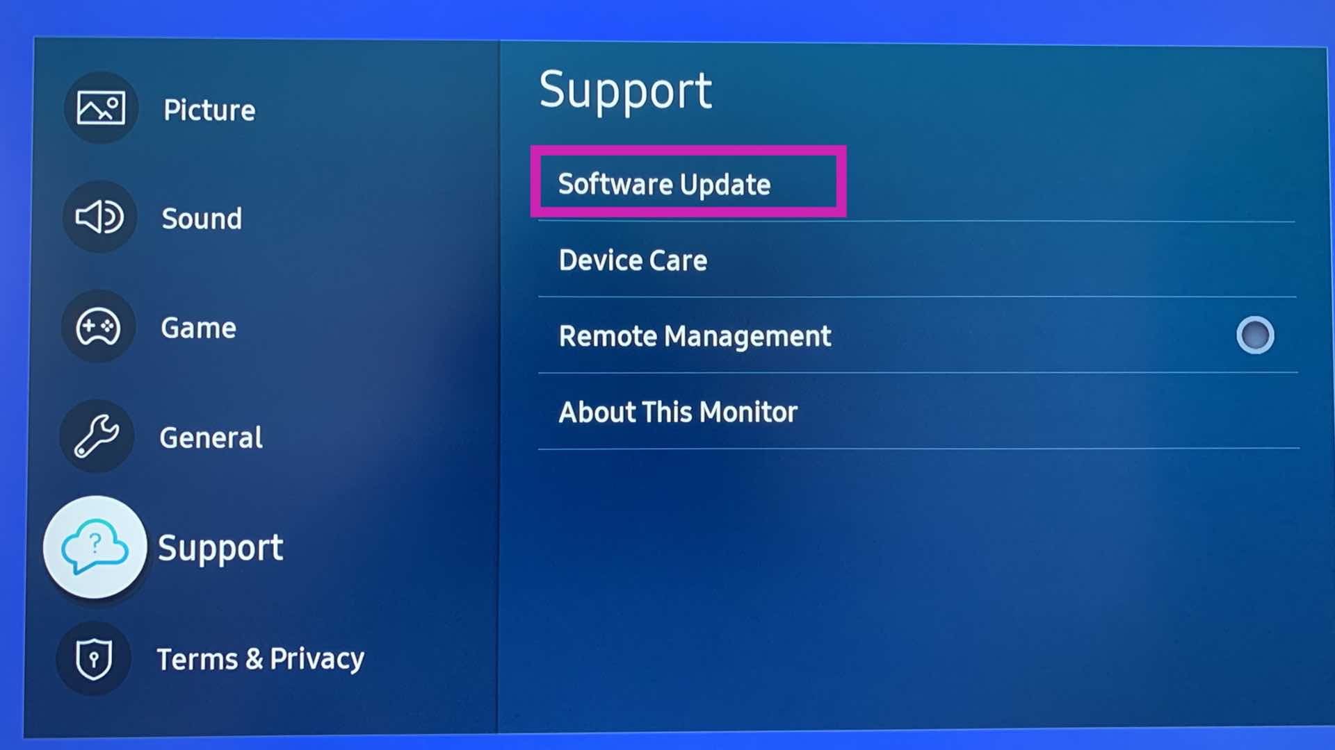 Update software on Samsung TV
