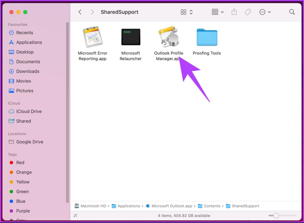 Double-click on the 'Outlook Profile Manager' app
