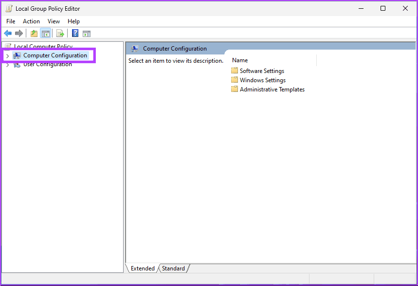 select Computer Configuration