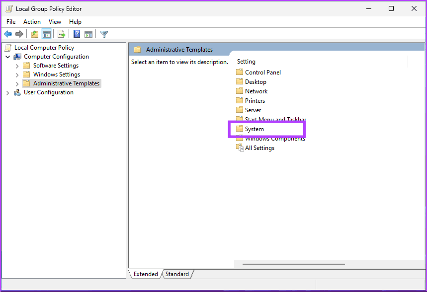 Select the System option