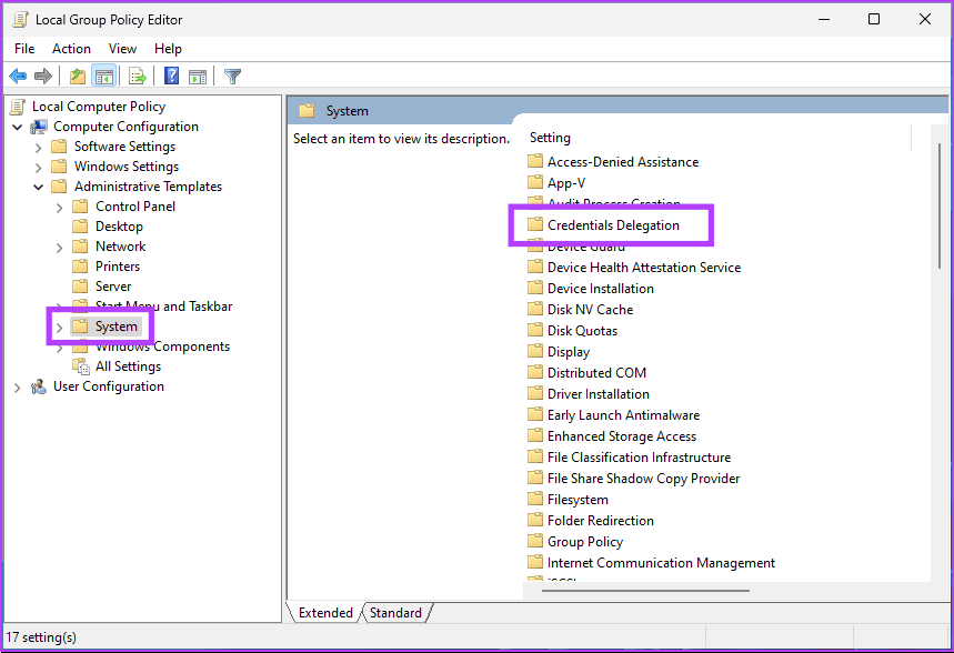 locate ‘Credentials Delegation.’
