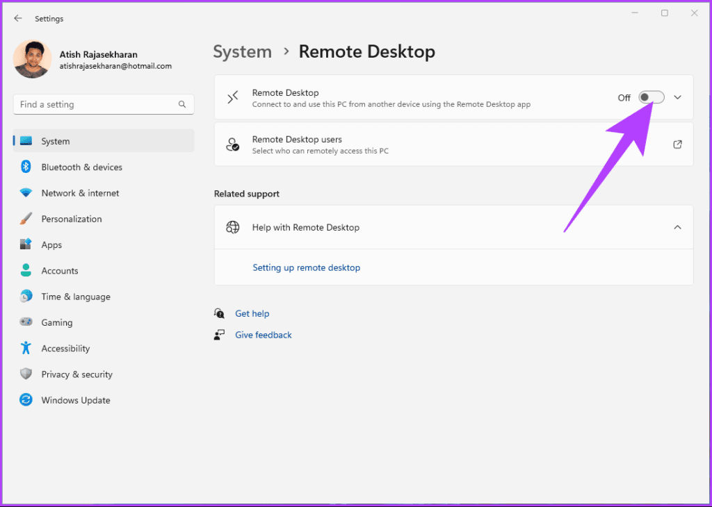 Remote Desktop button