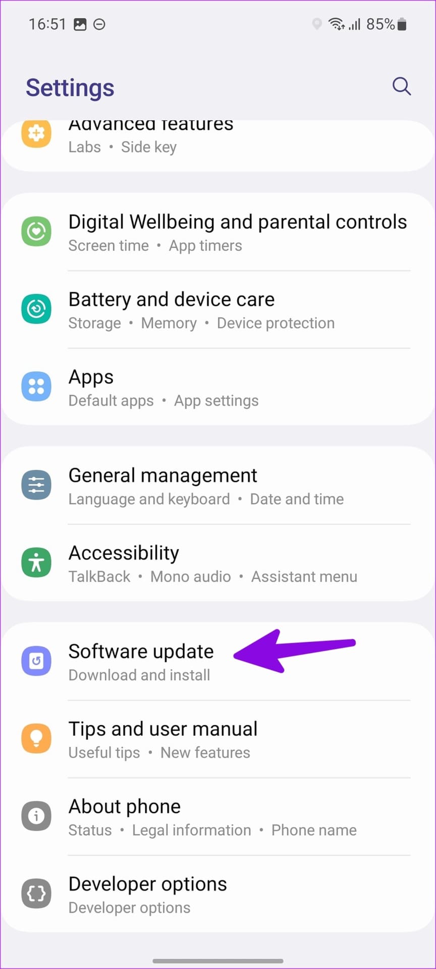 open software update on Samsung Galaxy phone