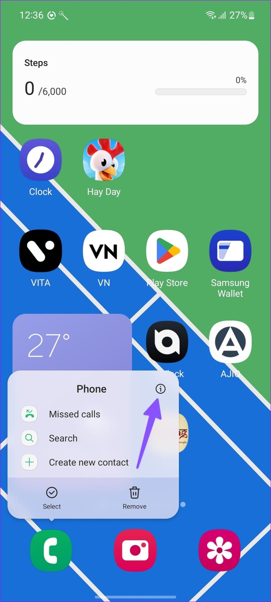 Open phone info menu