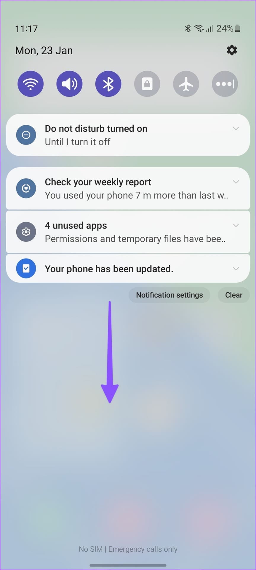 quick toggles menu on Samsung phone