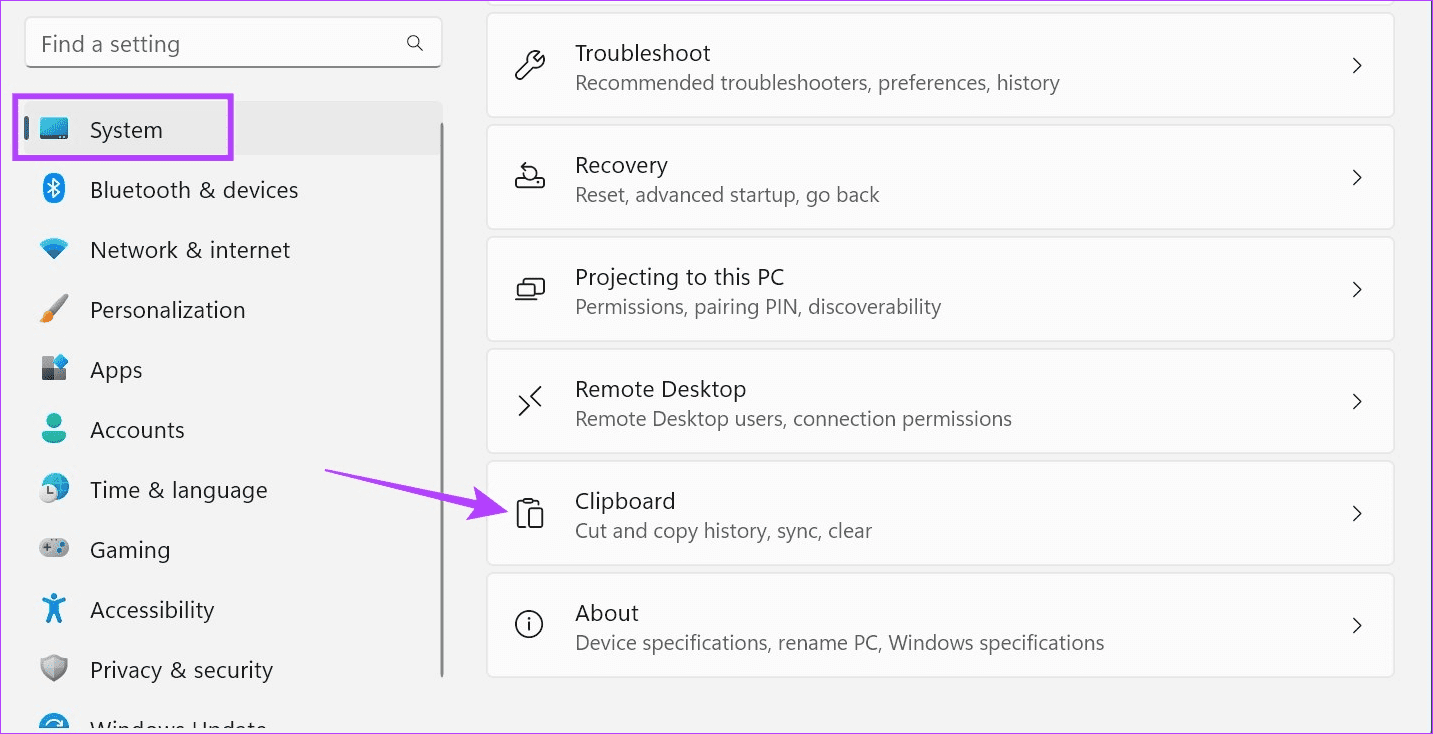 Open Clipboard settings