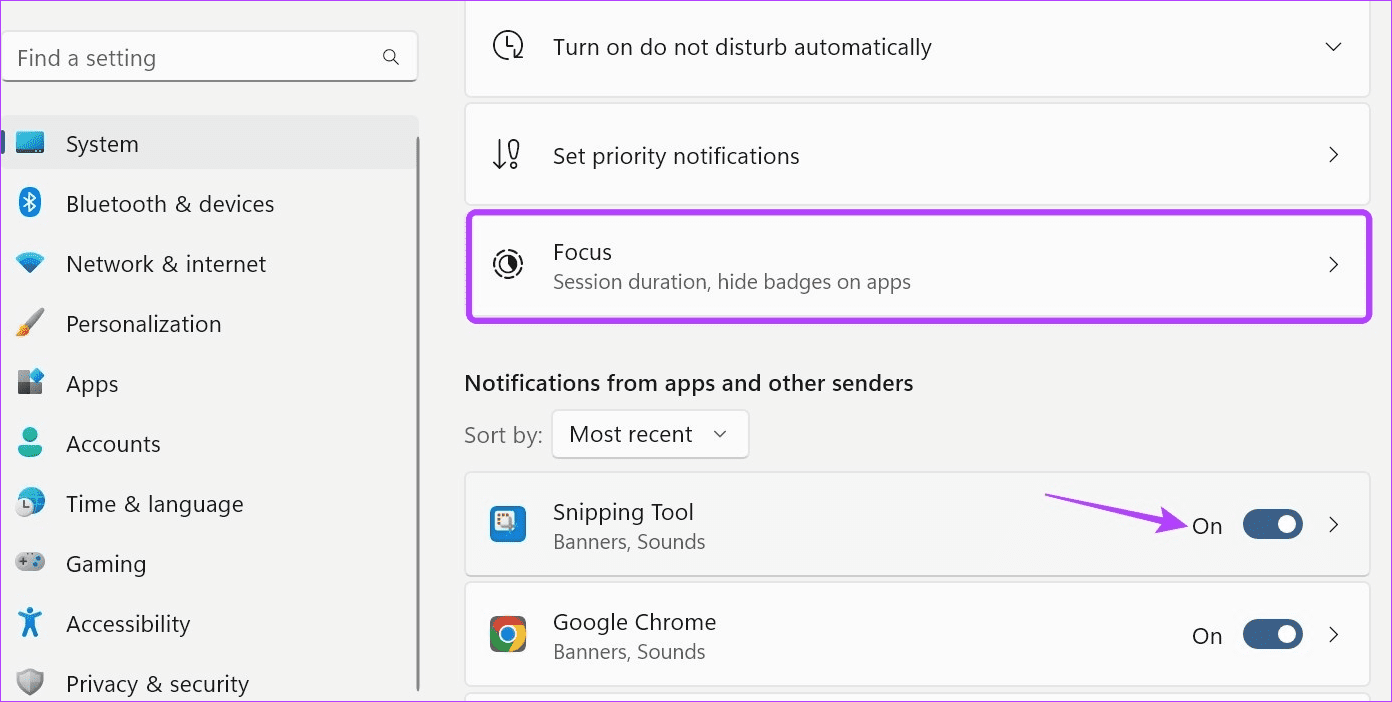 Turn on toggle and click on Focus