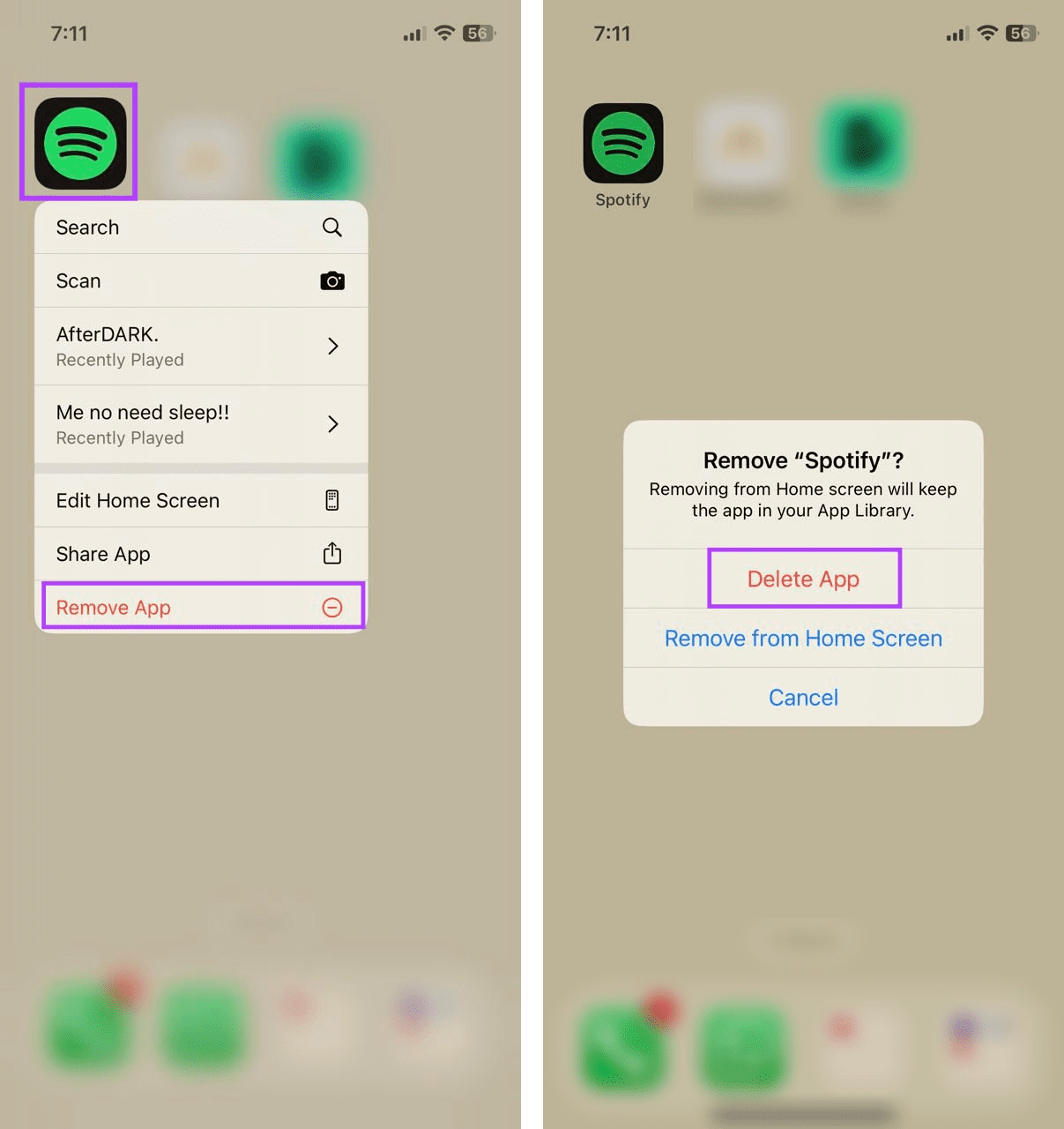 Uninstall Spotify on iPhone