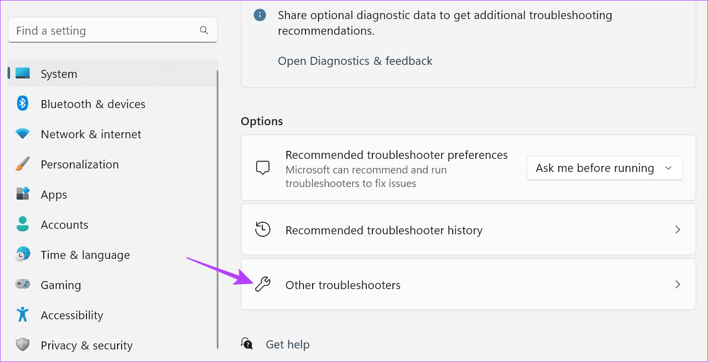 Click on Other troubleshooters