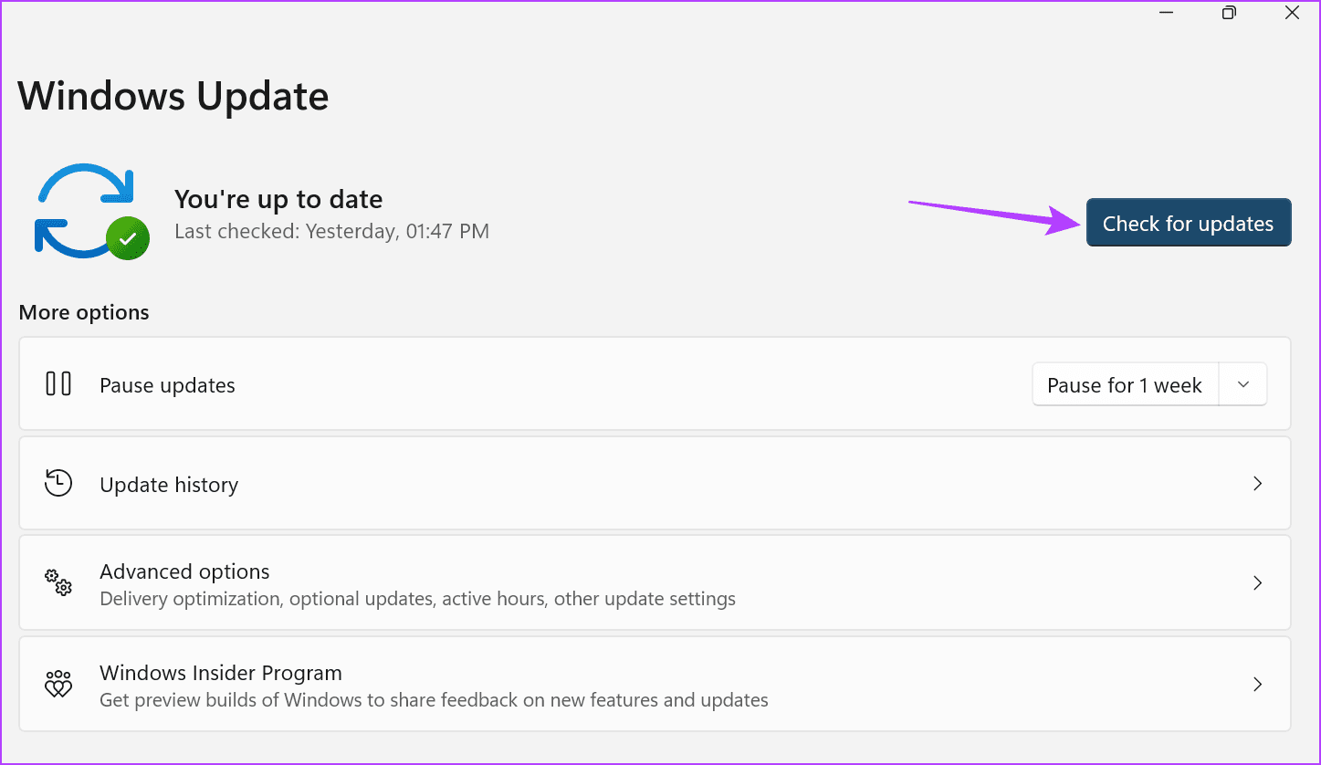 Check for updates on Windows 11