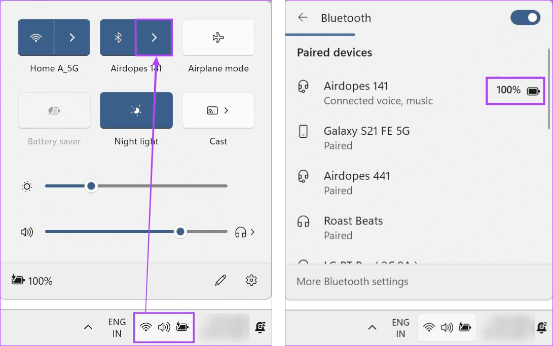 Open Bluetooth settings and Check battery