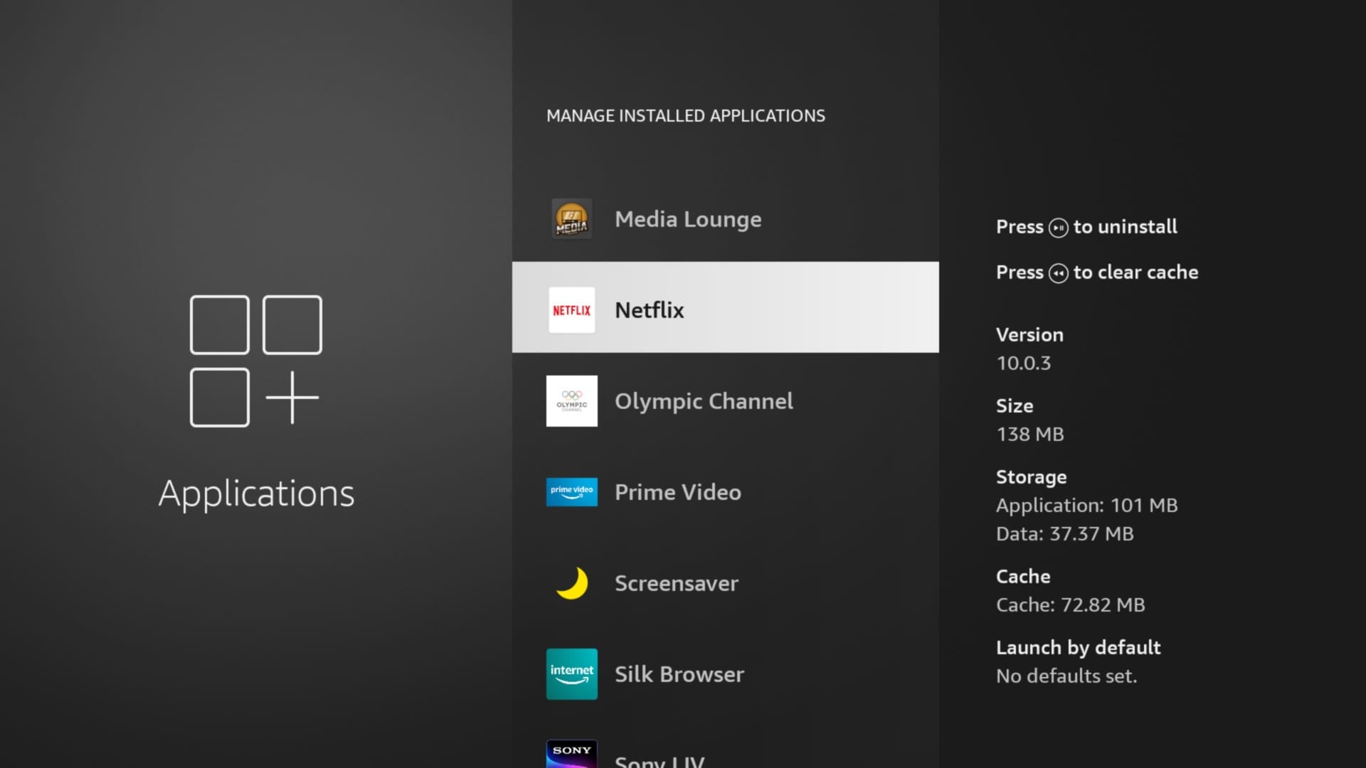 Open app info on Fire TV Stick