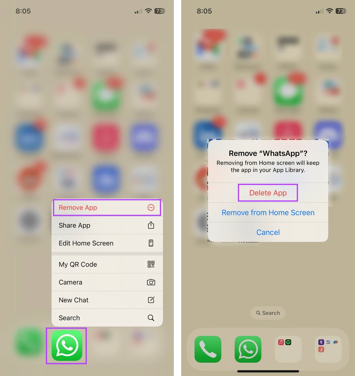 Uninstall WhatsApp on iPhone 