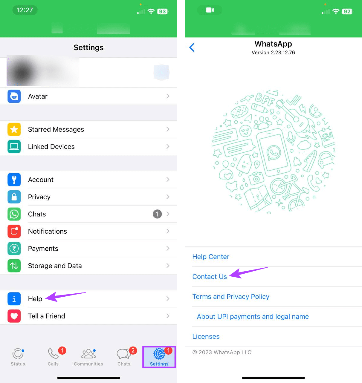 Contact WhatsApp Support on iPhone