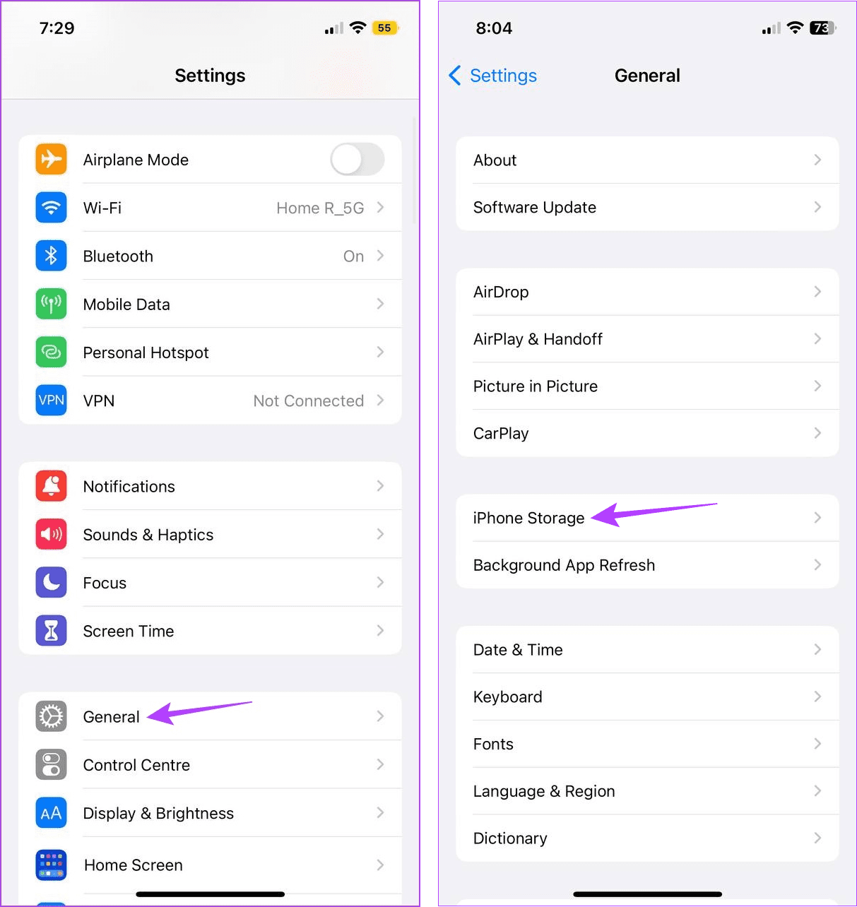 Open iPhone Storage Settings