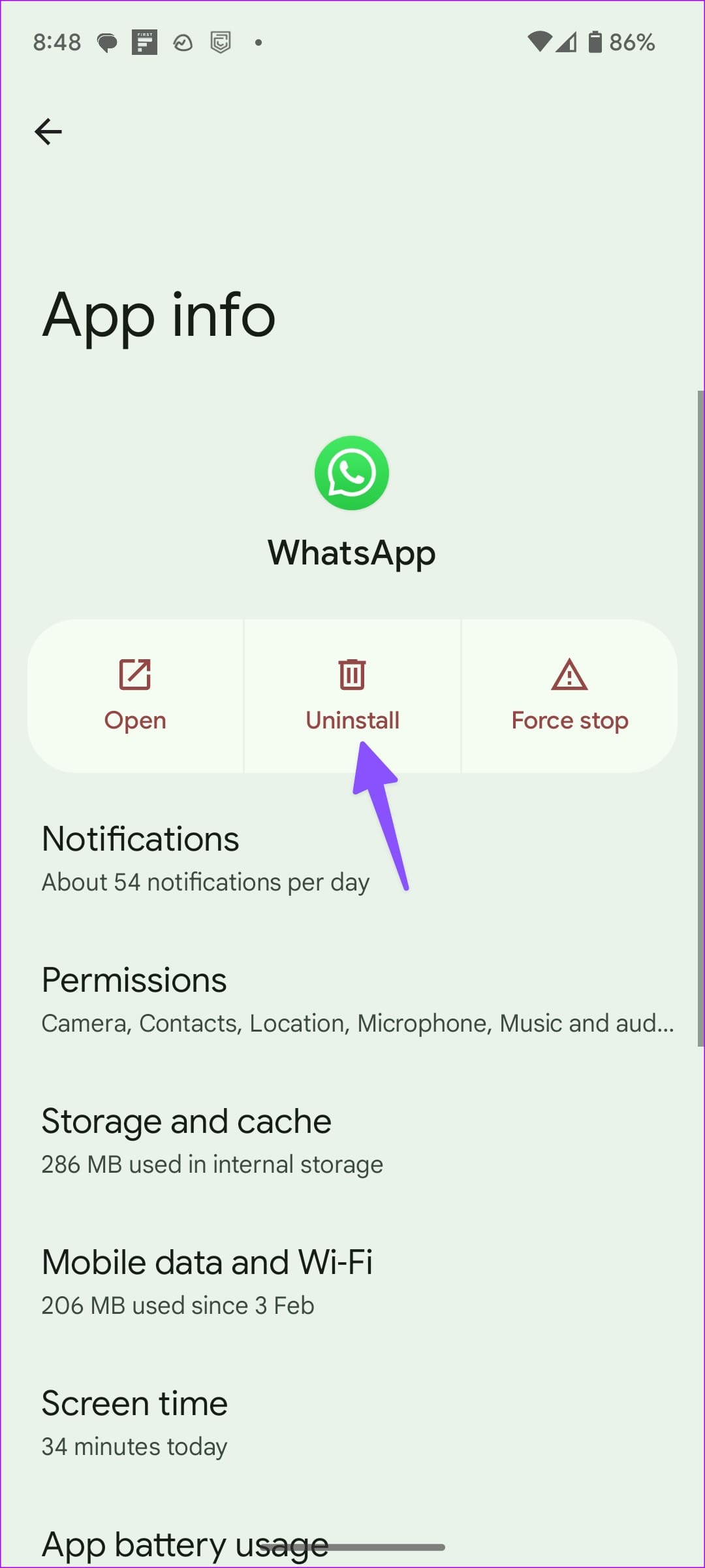Uninstall WhatsApp on Android