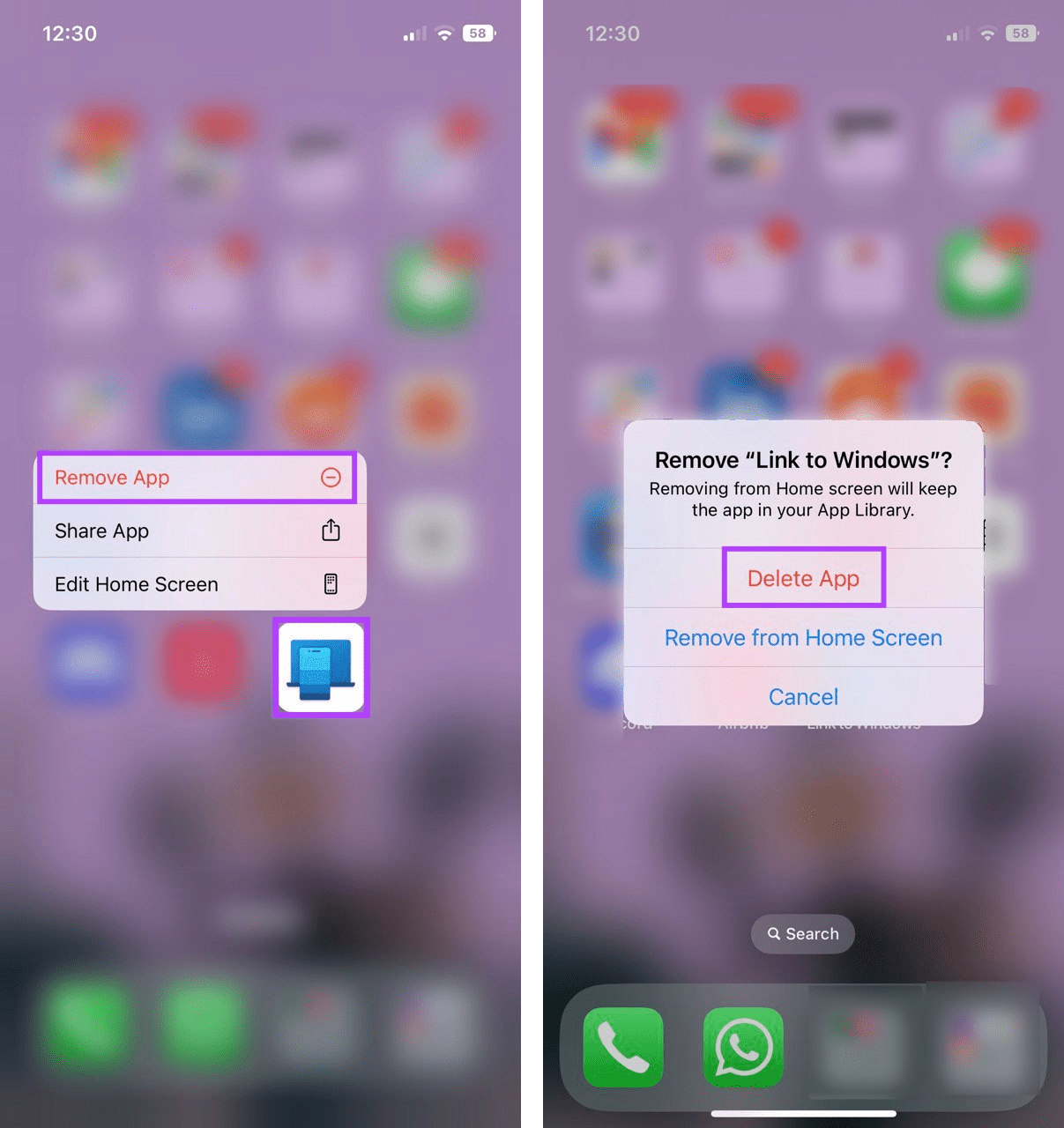 Delete the Link to Windows app