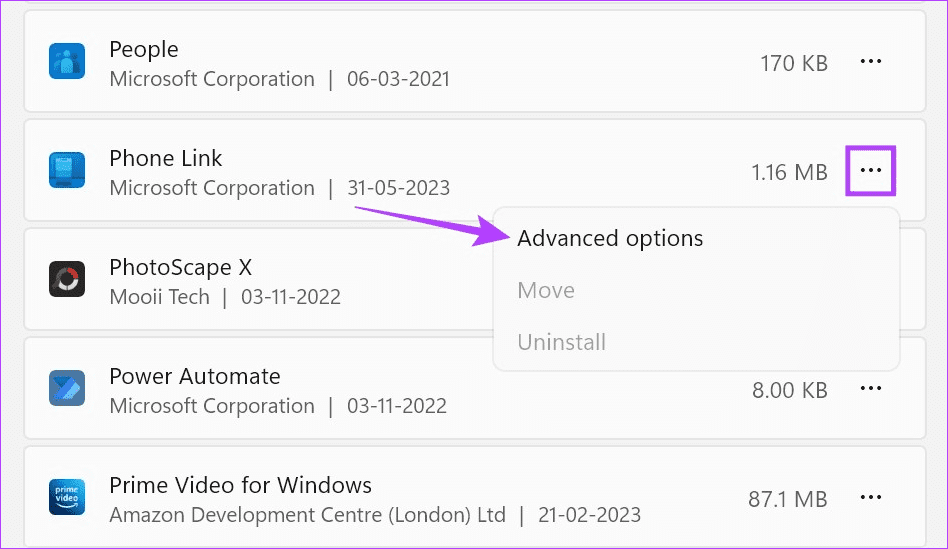 Open Advanced options