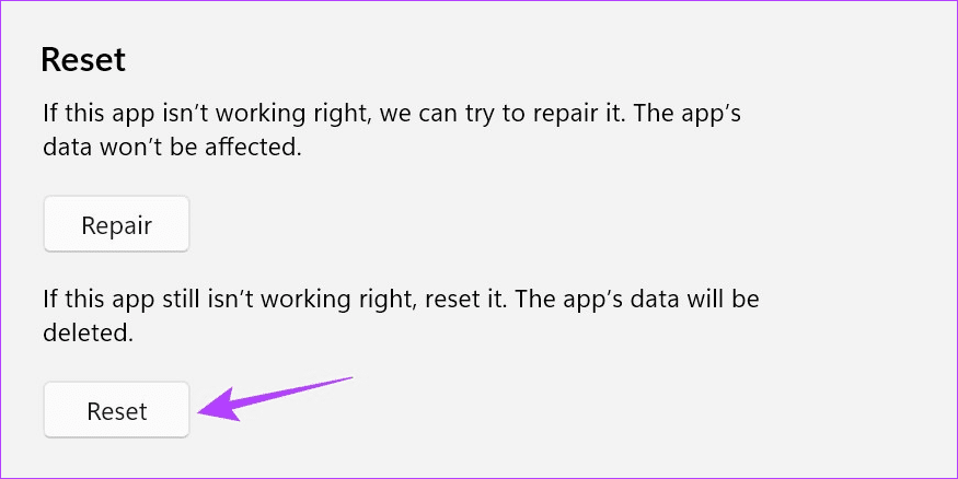 Click on Reset