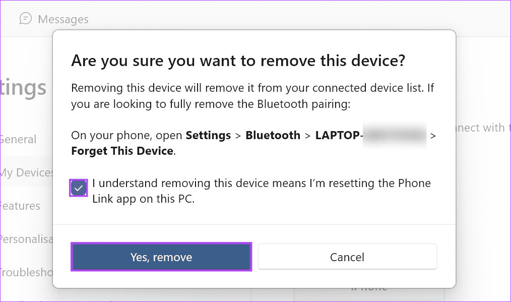 Check the undertaking & click Yes, remove