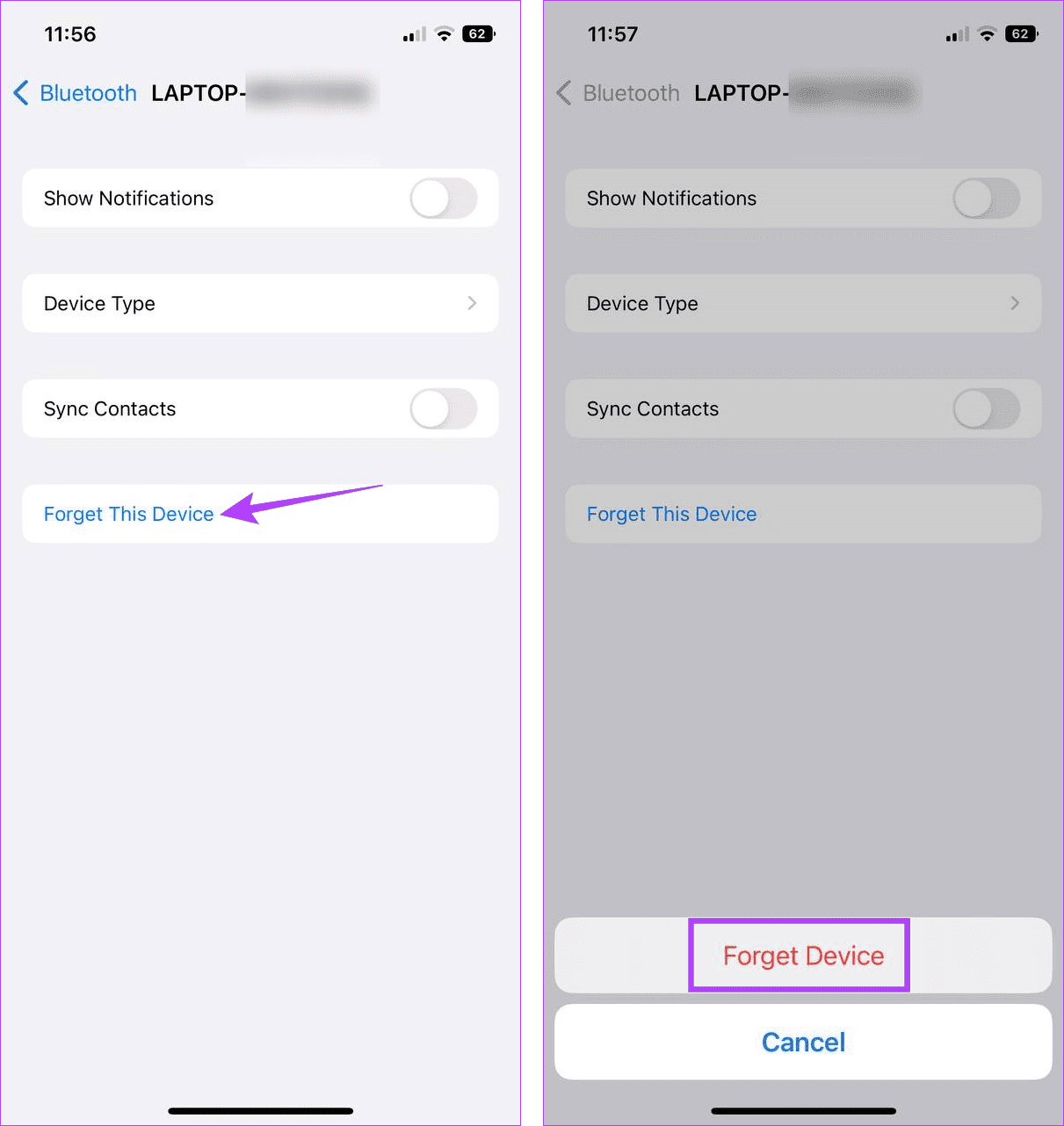 Forget Windows device on iPhone
