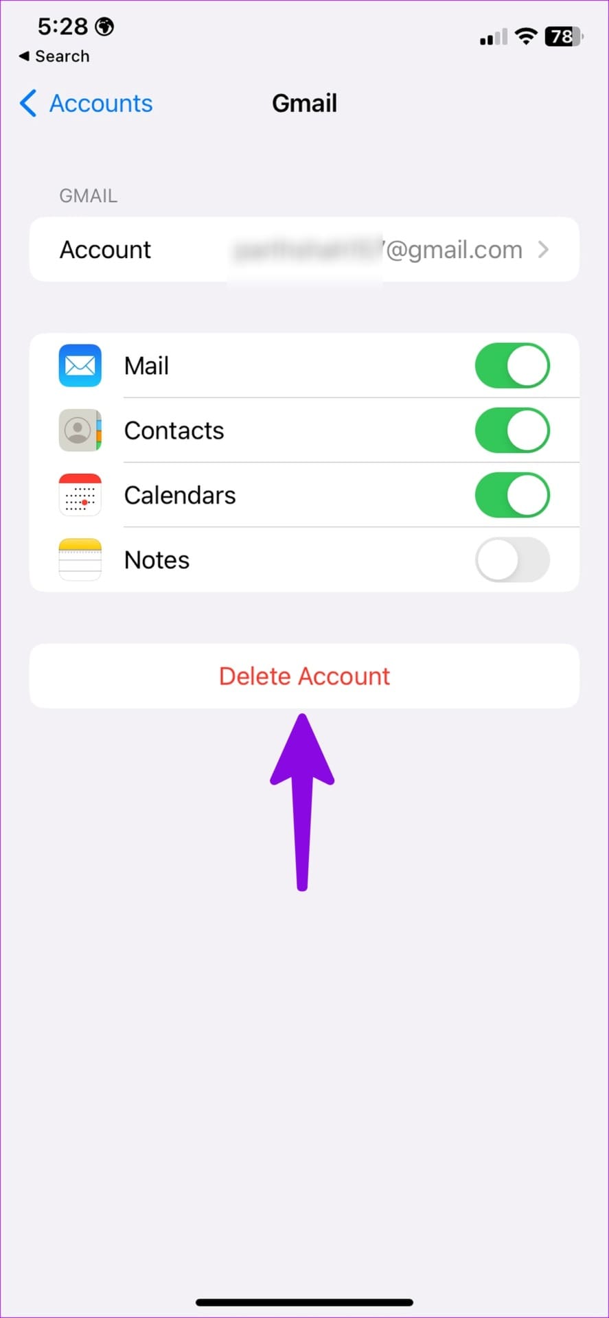 delete email account on iPhone