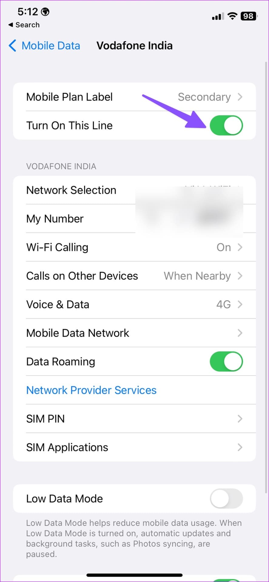 reset carrier line on iPhone