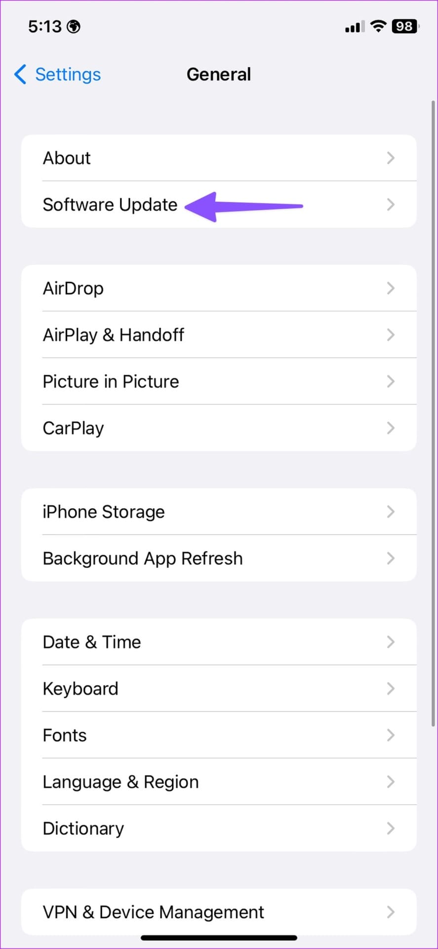 software update on iPhone
