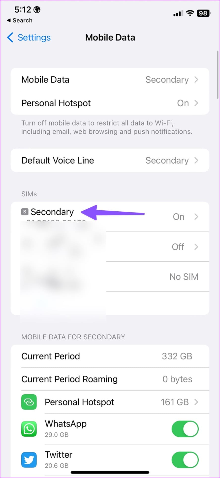 select your SIM on iPhone