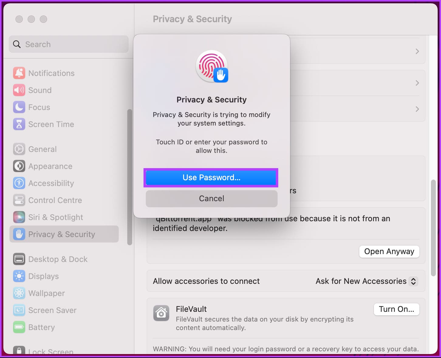 click on User Password