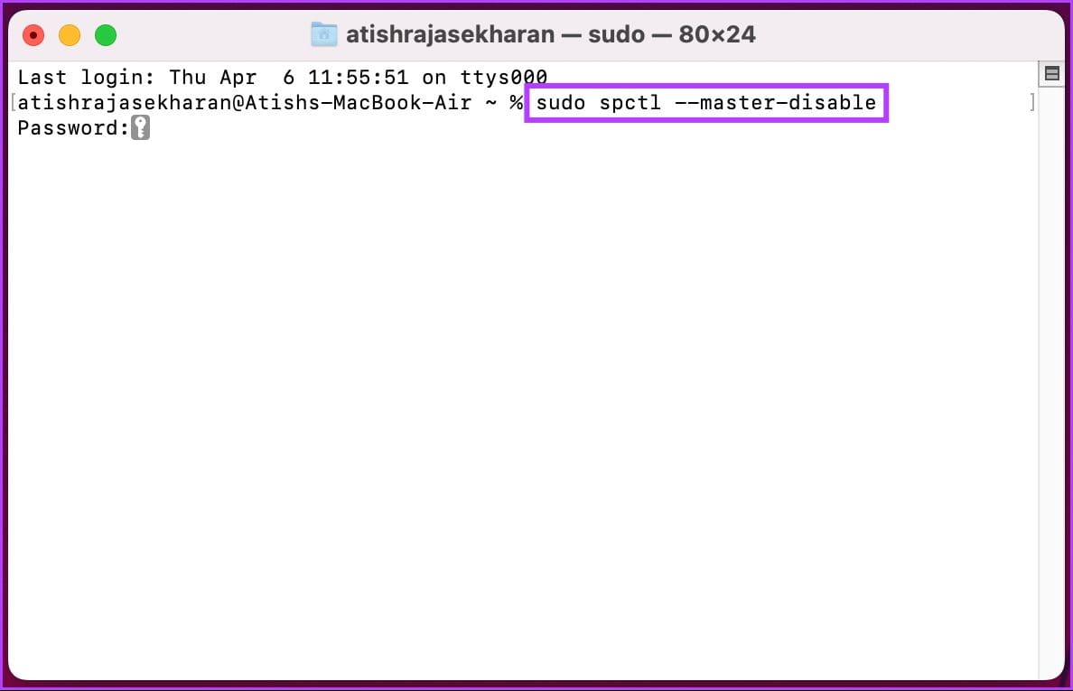 type the below command