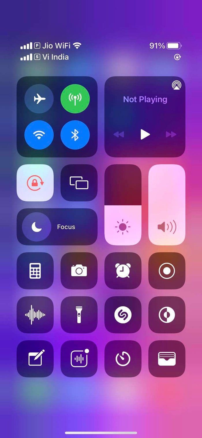 Focus mode in control centre