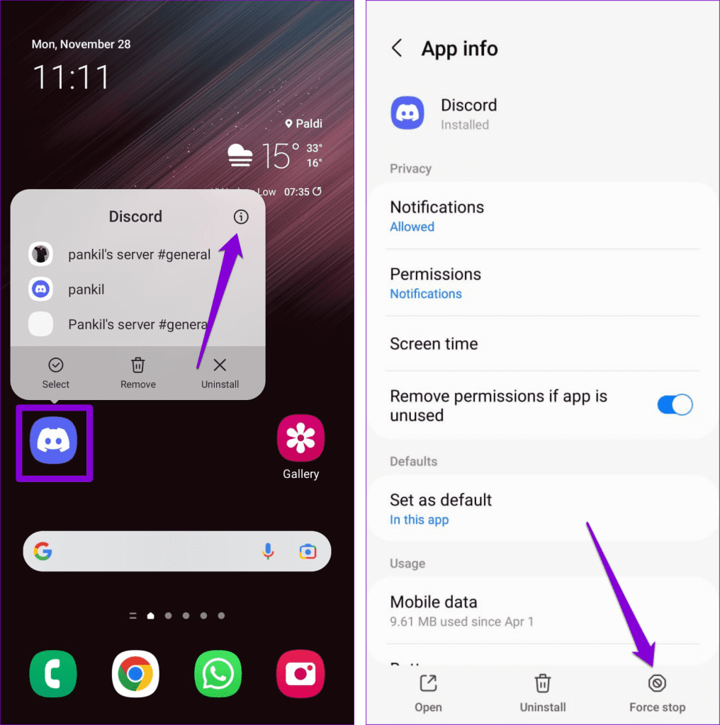 Force Stop Discord on Android