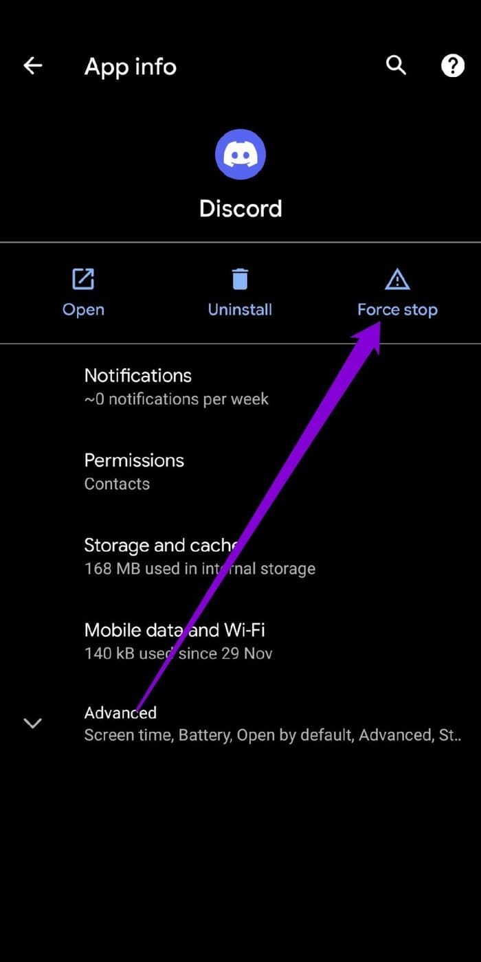 Force Stop Discord on Android