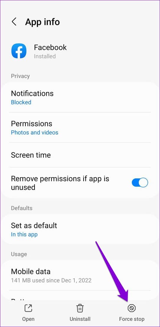 Force Stop the Facebook App